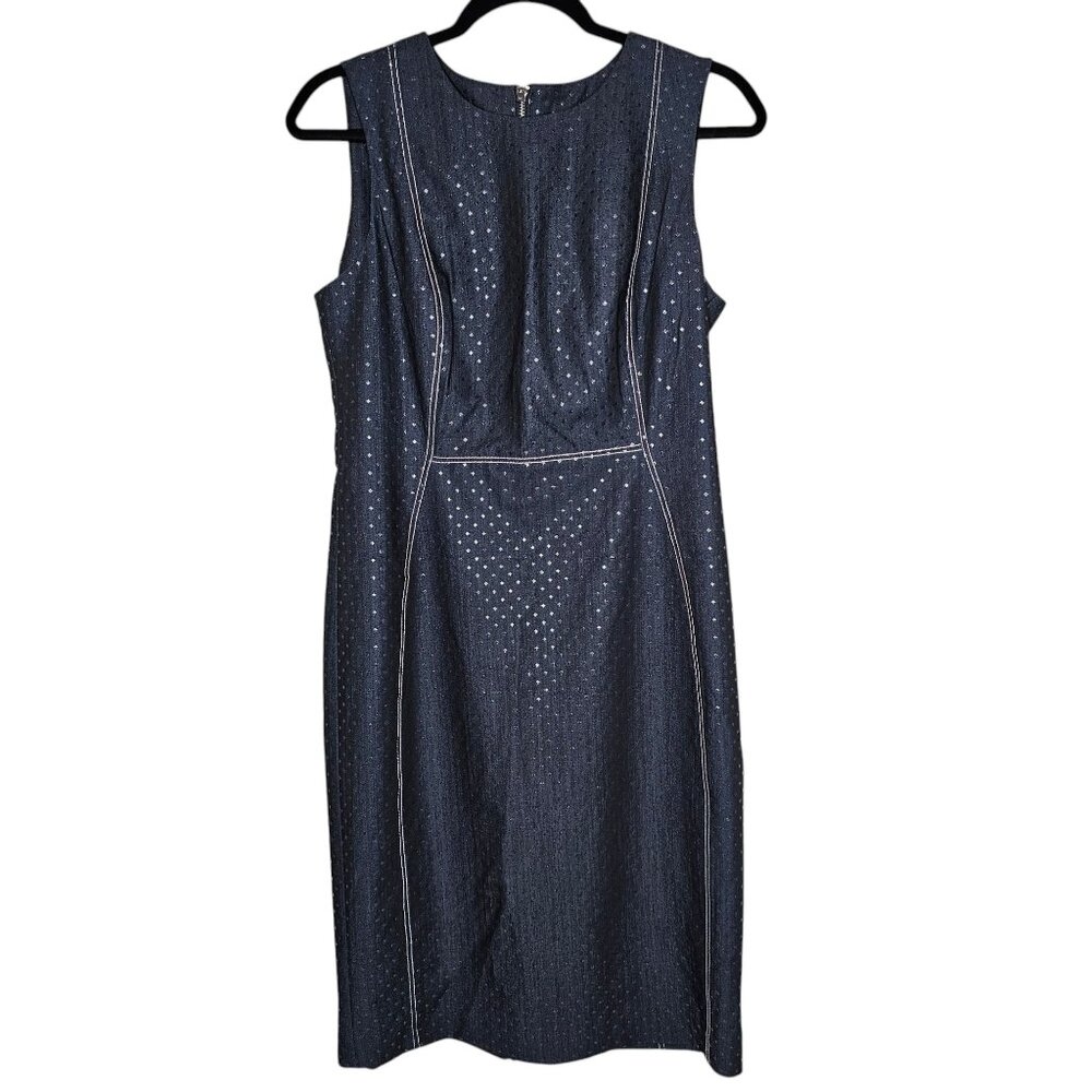 ❤️Calvin Klein 8 Sheath Dress Blue Contrast Stitch Cocktail Office Professional